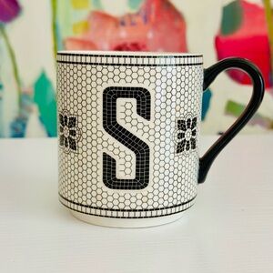 Anthropologie The Bistro Tile Stoneware Mug, Monogram Edition, Letter S
